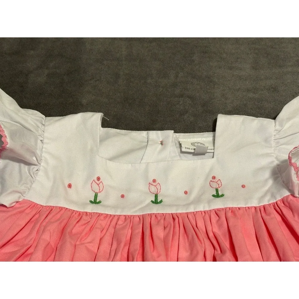 The Proper Peony Girls Pink Tulip Embroidered Flutter Sleeve Dress Size 6Y